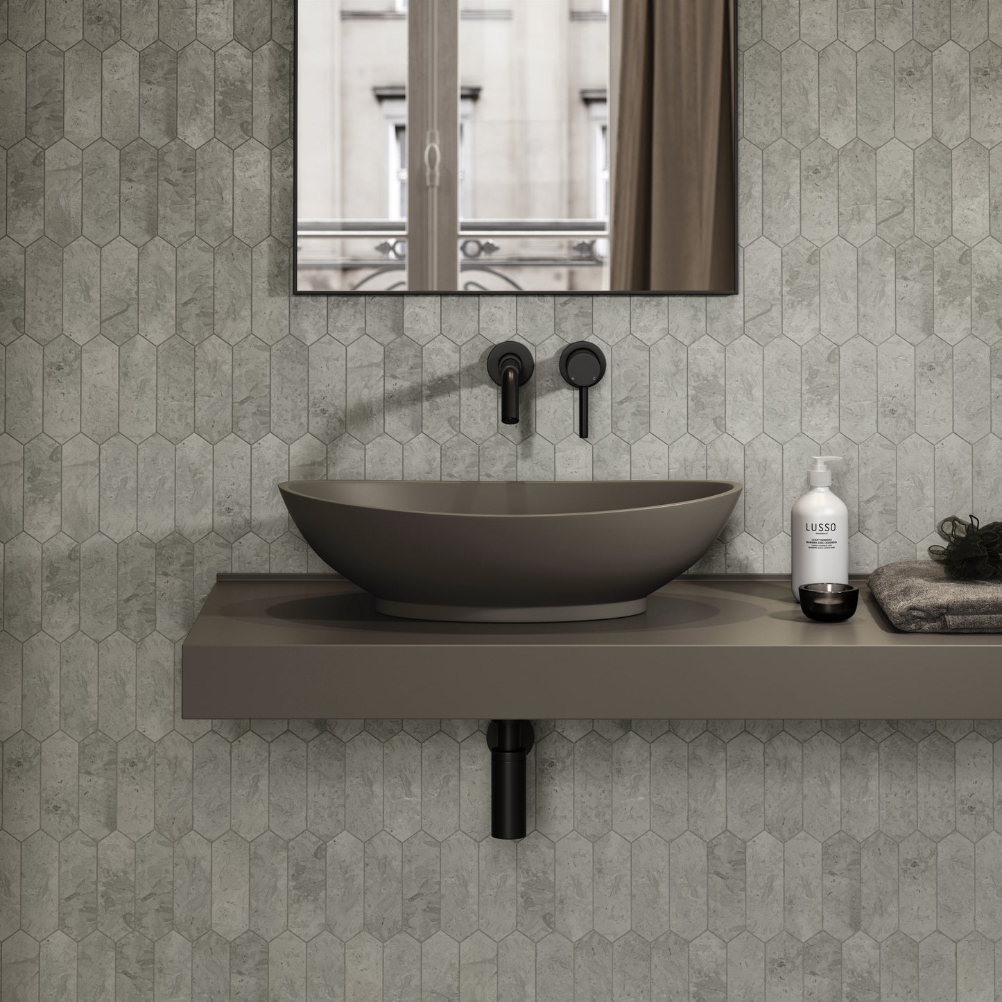 Oasis Stone Basin 600mm & Stone Wall Hung Countertop Basin Shelf Set