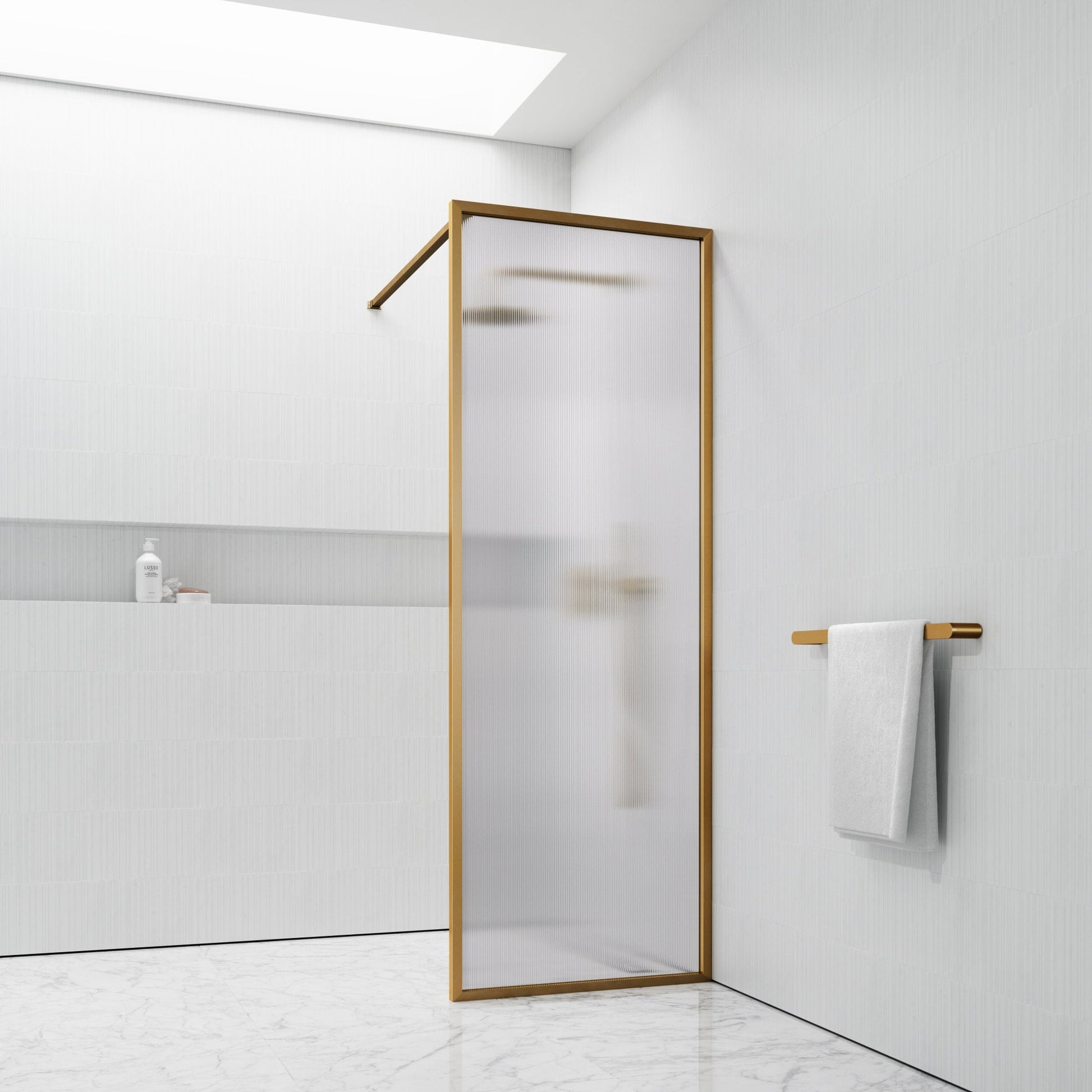 Opulence Reeded Glass Brushed Gold Shower Screen