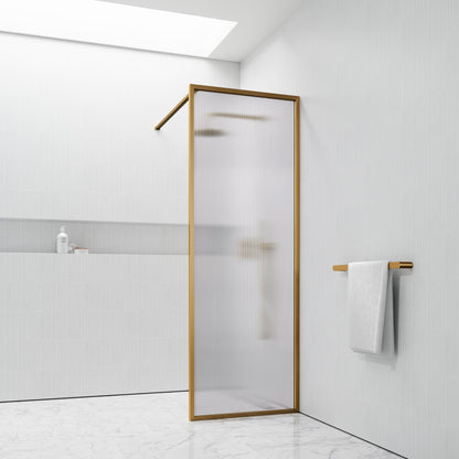 Opulence Reeded Glass Brushed Gold Shower Screen