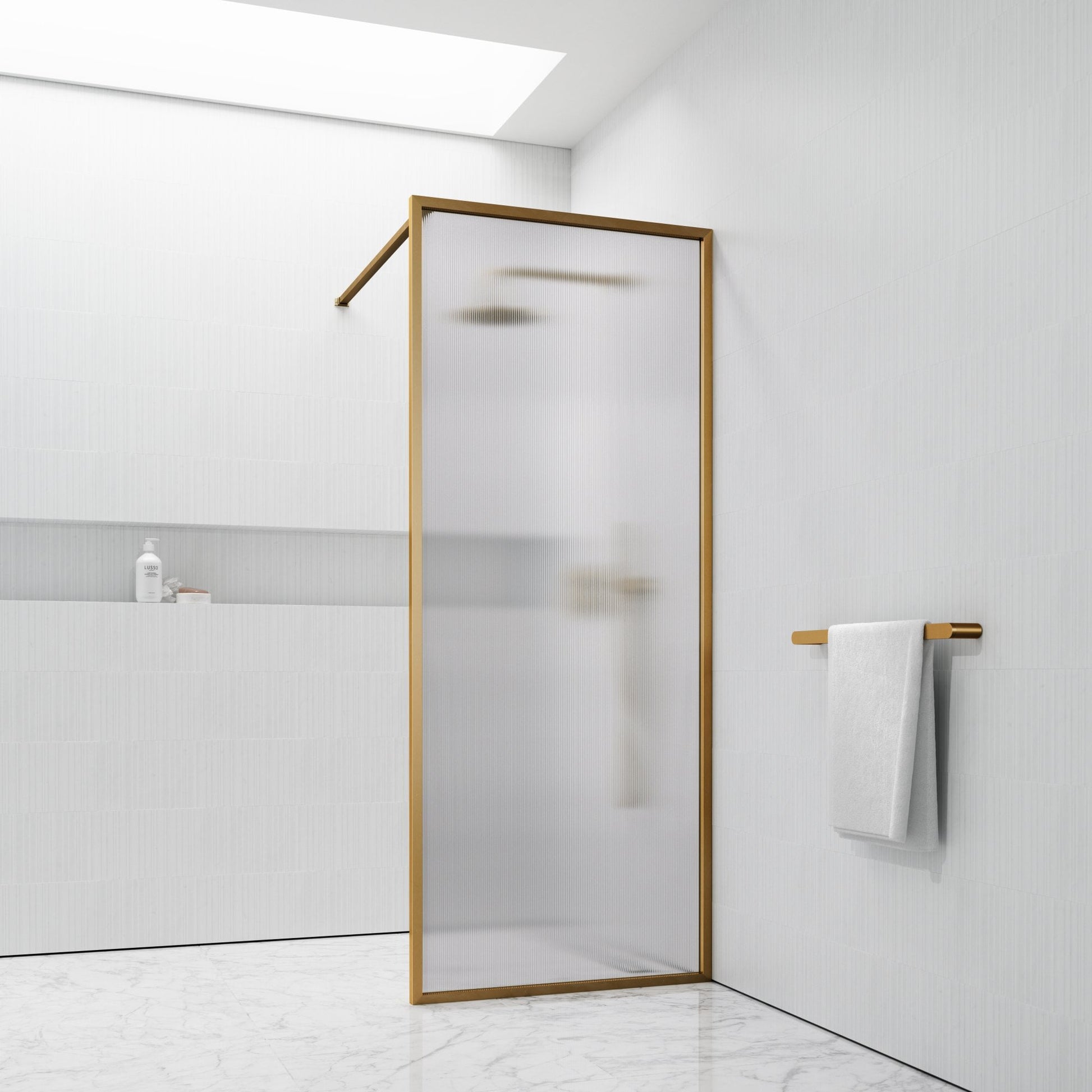 Opulence Reeded Glass Brushed Gold Shower Screen