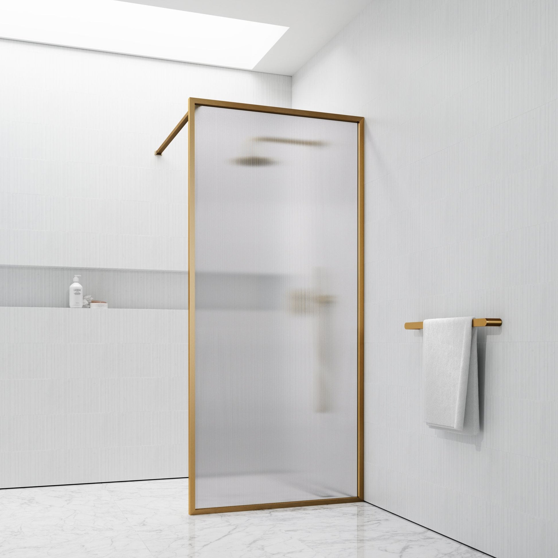 Opulence Reeded Glass Brushed Gold Shower Screen