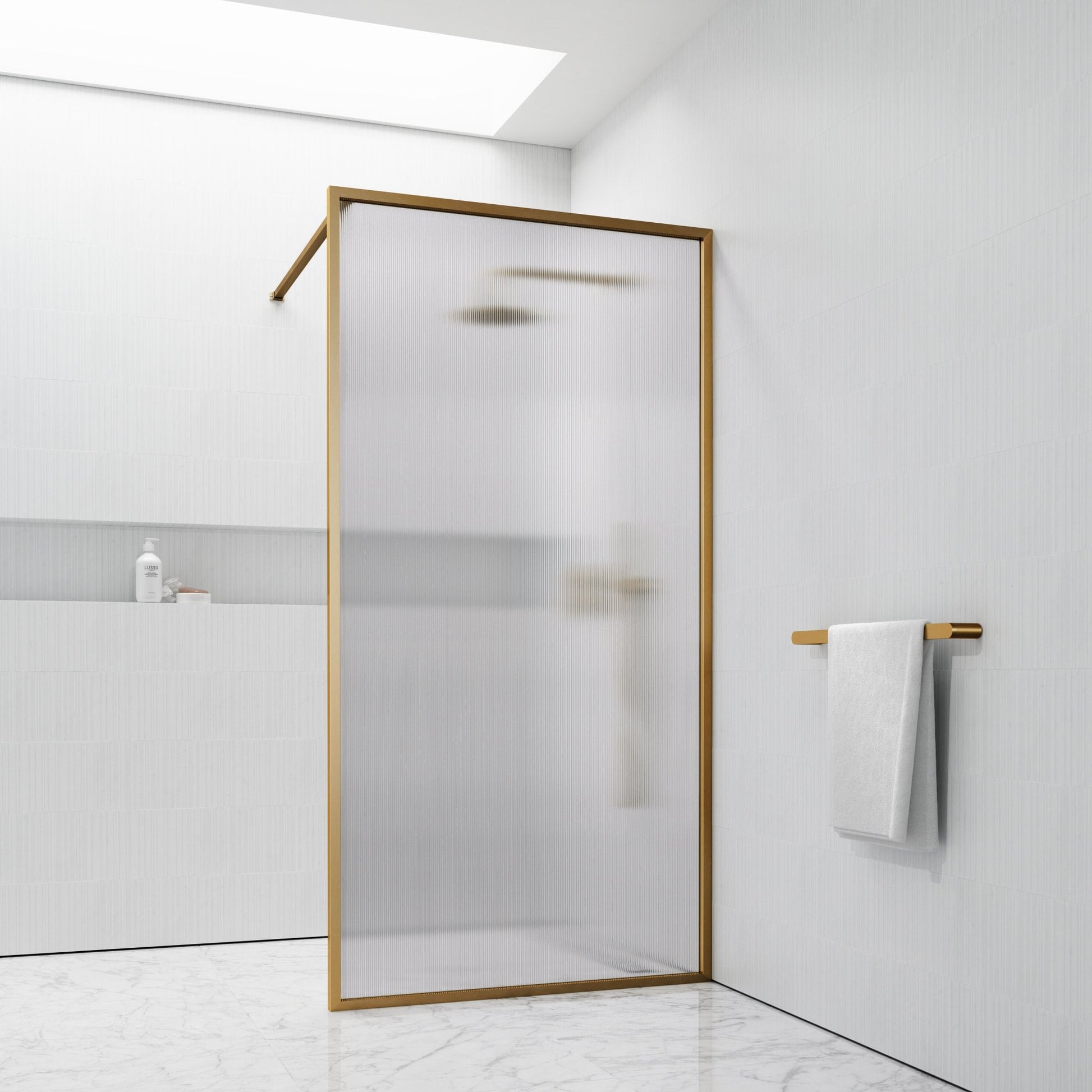 Opulence Reeded Glass Brushed Gold Shower Screen