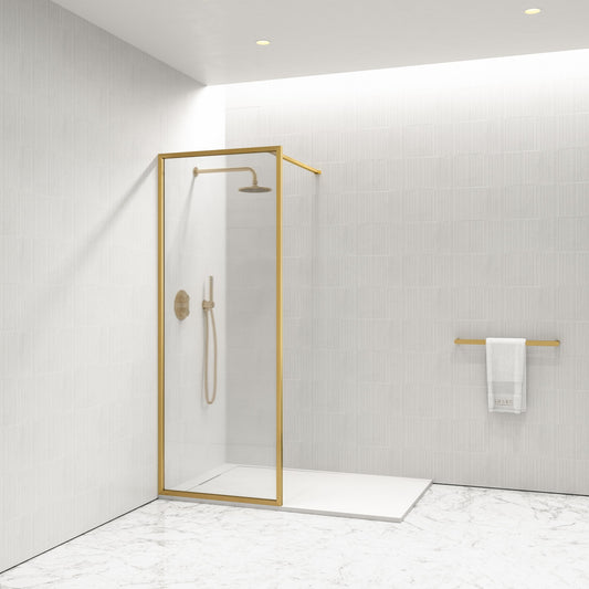 Opulence Reeded Glass Complete Walk In Shower Enclosure Brushed Gold - KIT A (ALL SIZES)