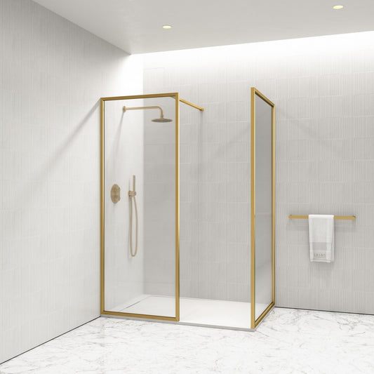 Opulence Reeded Glass Complete Walk In Shower Enclosure Brushed Gold - KIT B (ALL SIZES)