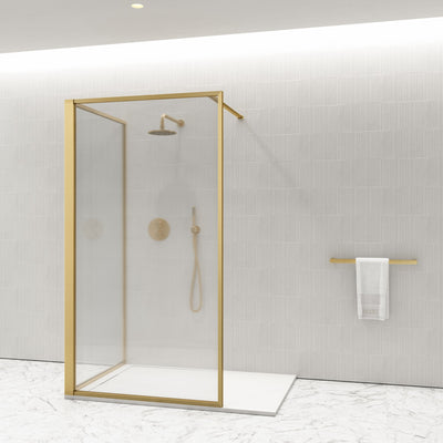 Opulence Reeded Glass Complete Walk In Shower Enclosure Brushed Gold - KIT C (ALL SIZES)