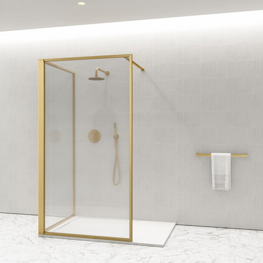 Opulence Reeded Glass Complete Walk In Shower Enclosure Brushed Gold - KIT C (ALL SIZES)