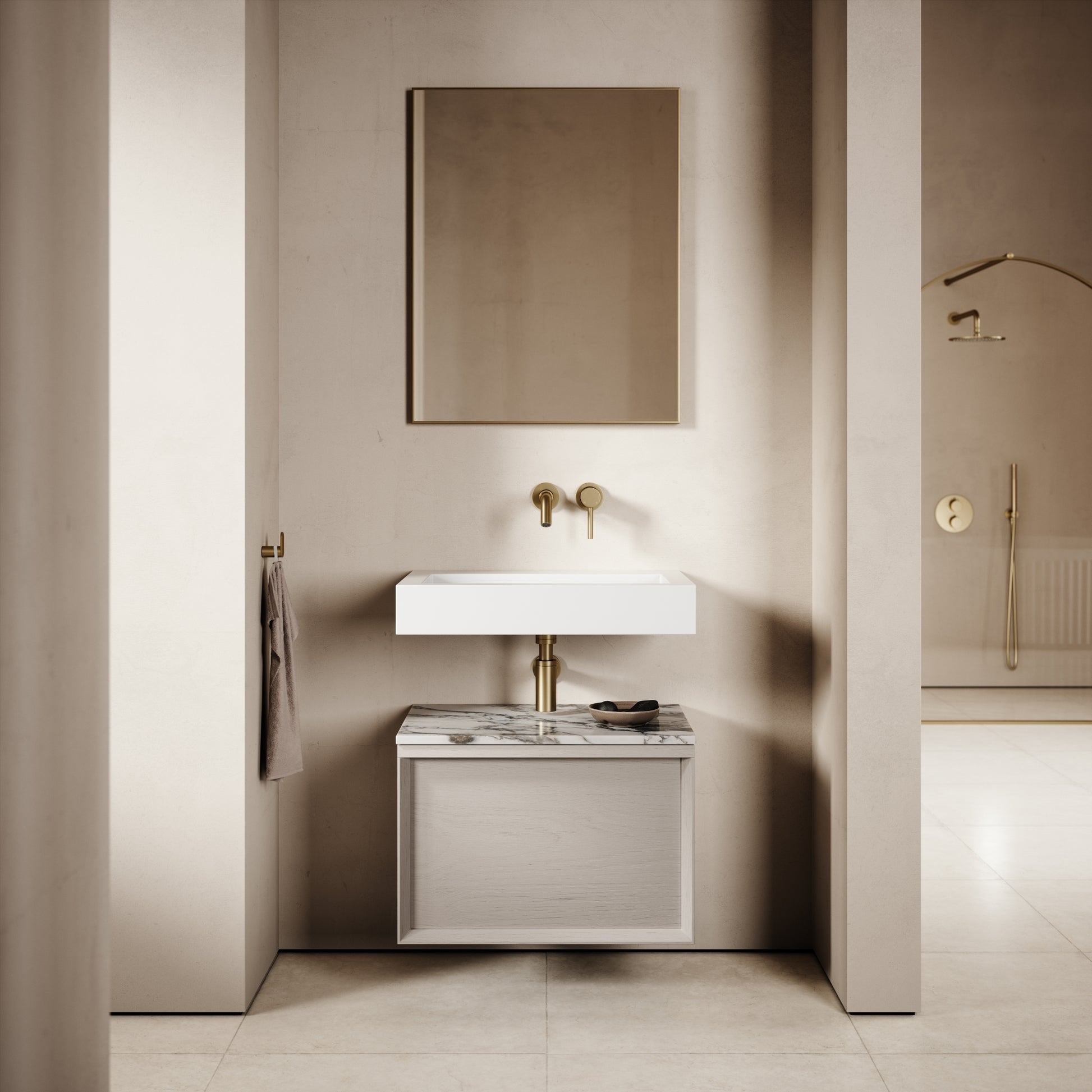Palermo Modular Velvet Beige Bathroom Storage Cabinet 600-1200mm