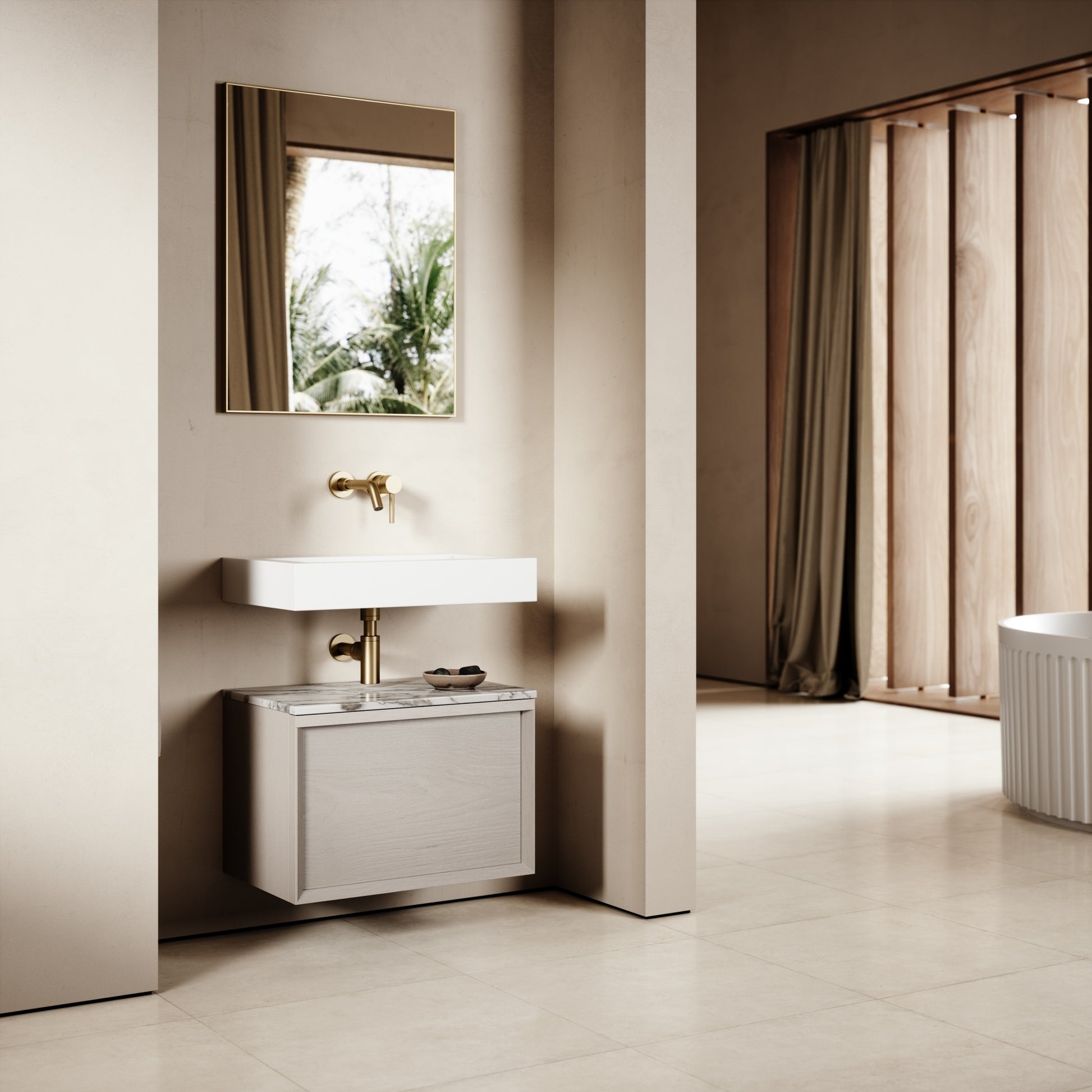 Palermo Modular Velvet Beige Bathroom Storage Cabinet 600-1200mm