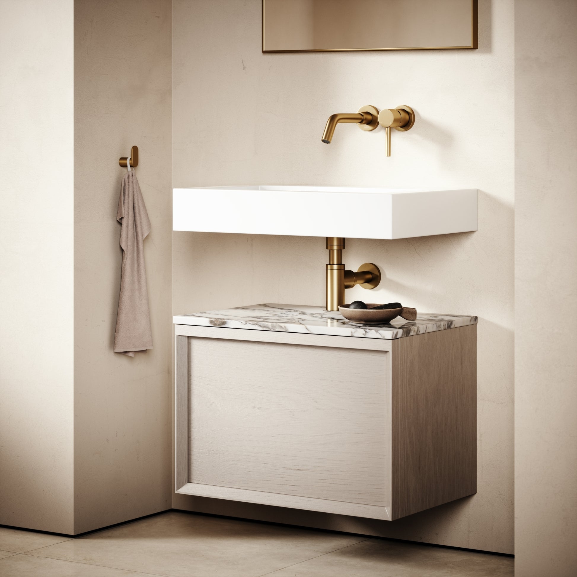 Palermo Velvet Beige Vanity Unit 600mm