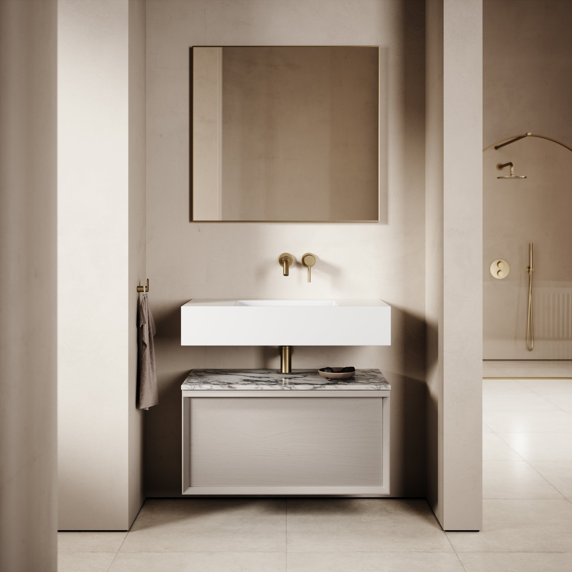 Palermo Velvet Beige Wall Hung Vanity Unit 800mm | LUSSO