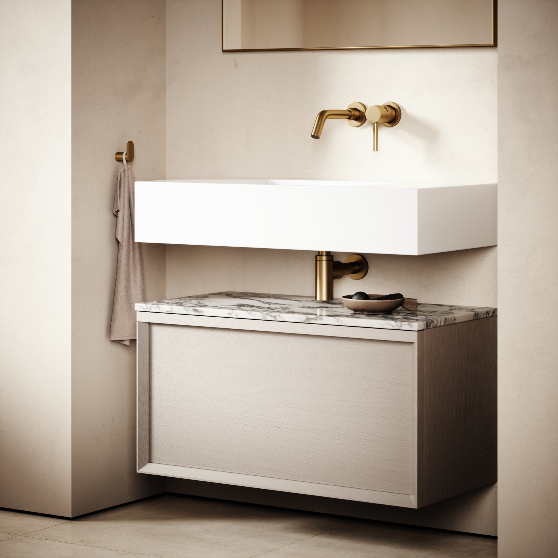 Palermo Velvet Beige Vanity Unit 800mm