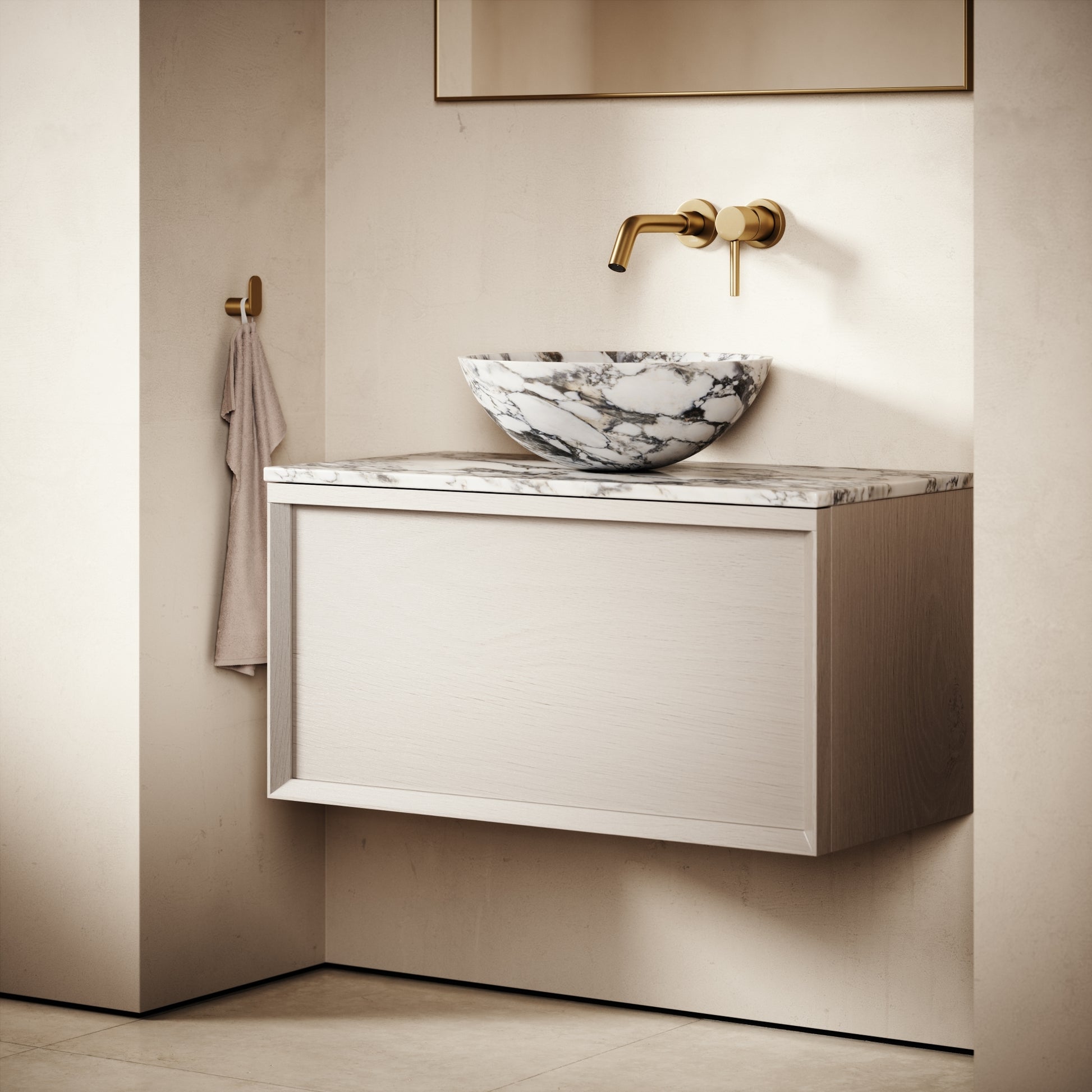 Palermo Velvet Beige Vanity Unit 800mm