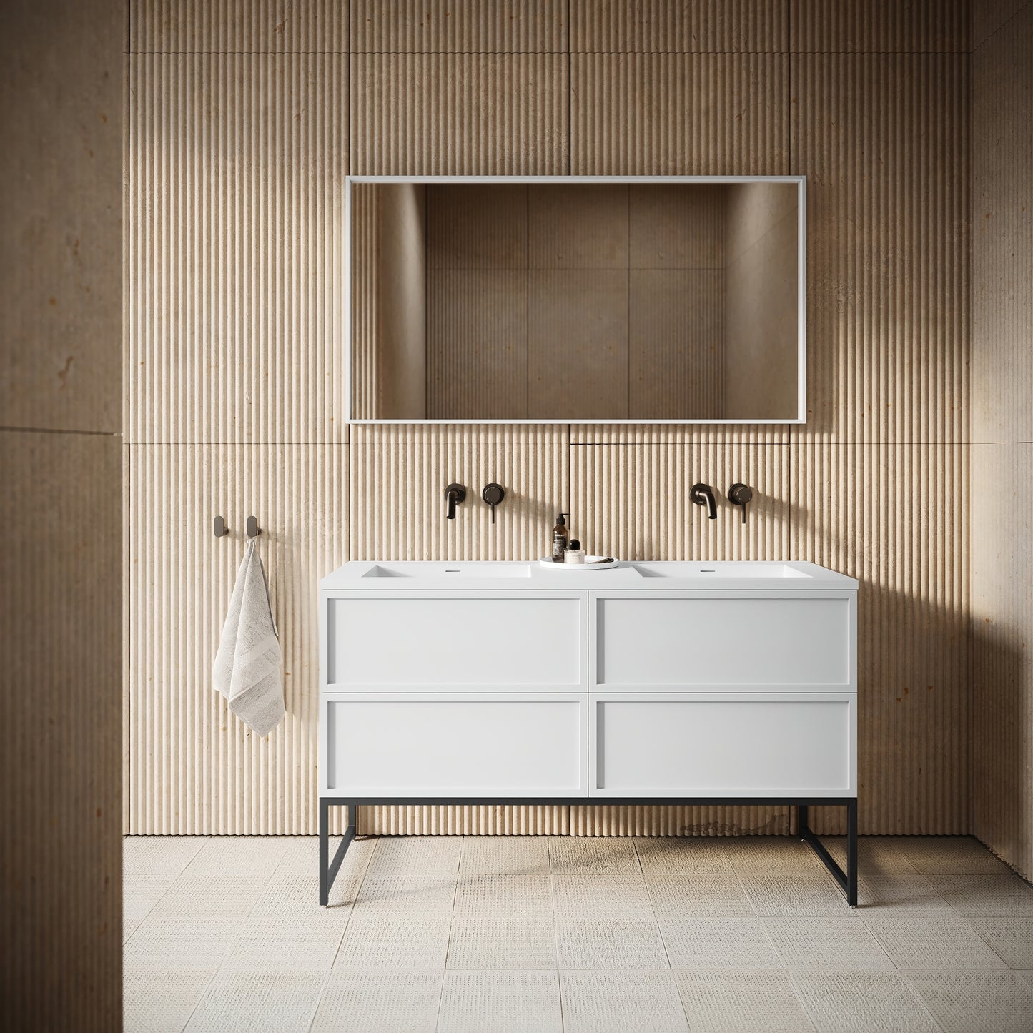 Piana Matte White Double Vanity Unit with Stone Basin 1400mm