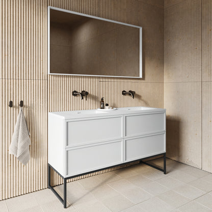Piana Matte White Double Vanity Unit with Stone Basin 1400mm