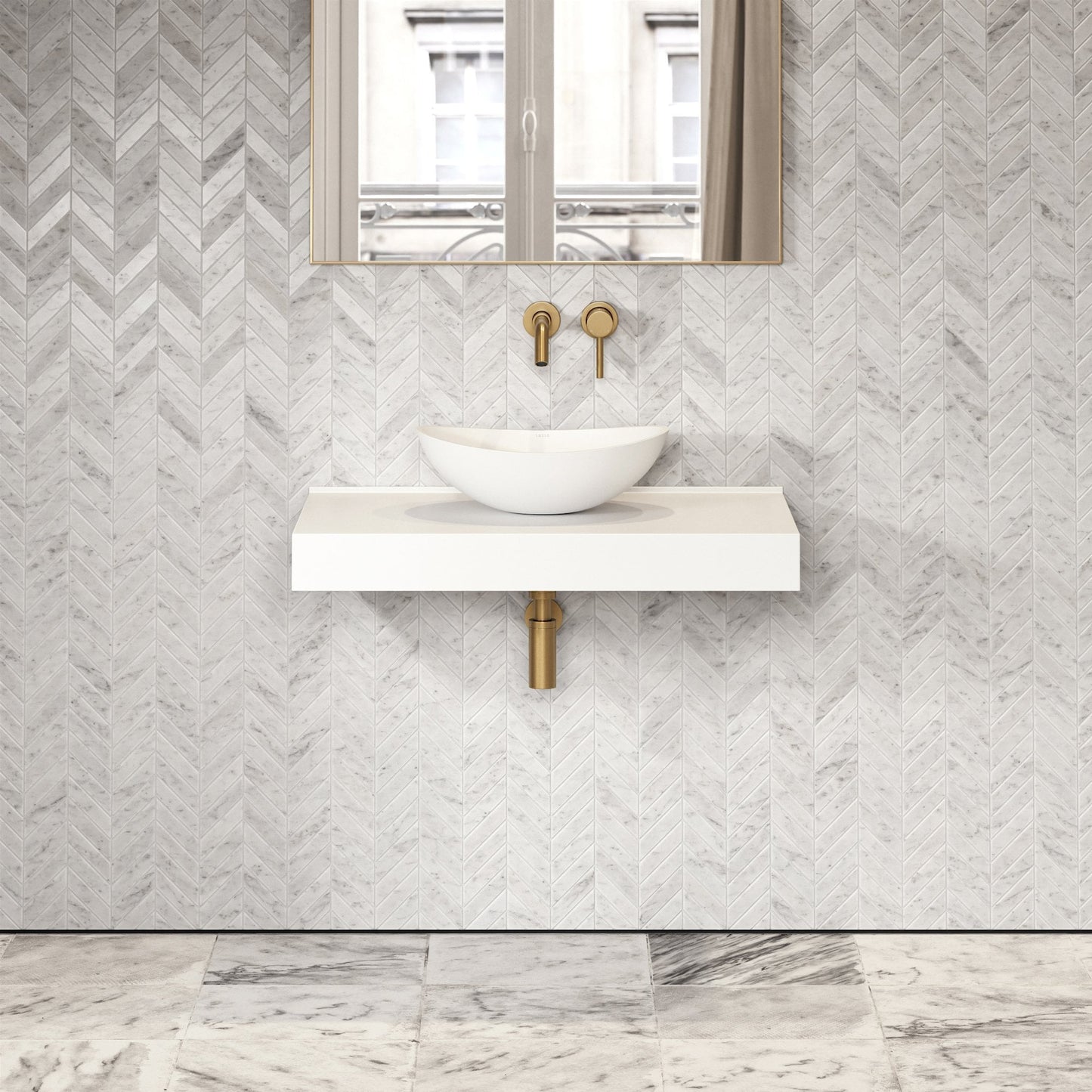 Stone Wall Hung Countertop Basin Shelf (800mm Wide - Matte/Polished White)