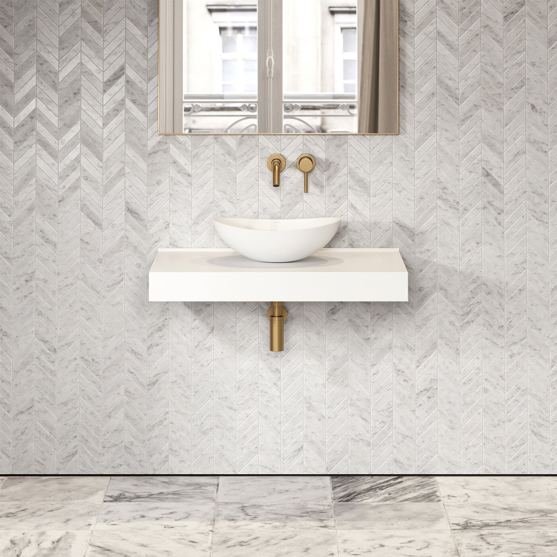 Stone Wall Hung Countertop Basin Shelf (800mm Wide - Matte/Polished White)