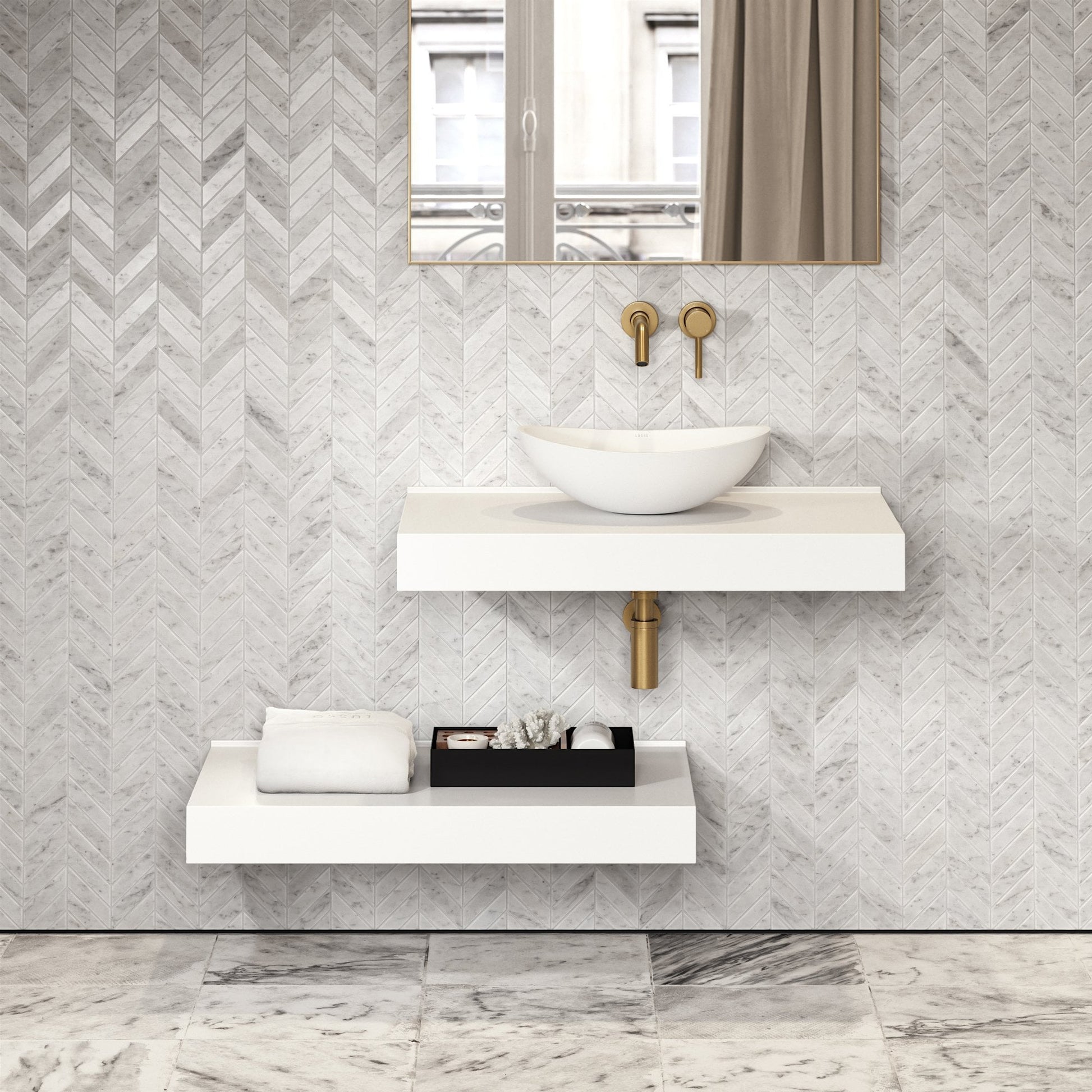 Stone Wall Hung Countertop Basin Shelf (800mm Wide - Matte/Polished White)