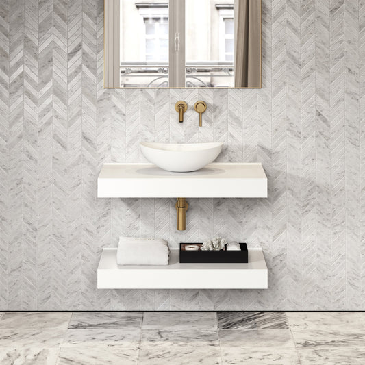Stone Wall Hung Countertop Basin Shelf (800mm Wide - Matte/Polished White)