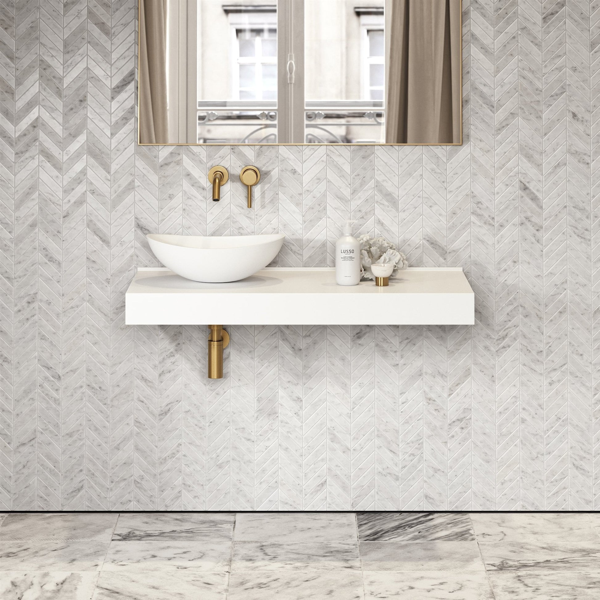 Stone Wall Hung Countertop Basin Shelf (1000mm Wide - Matte/Polished White)