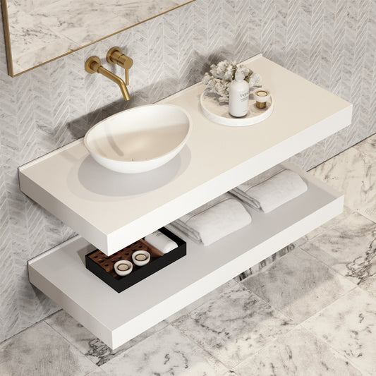 Stone Wall Hung Countertop Basin Shelf (1200mm Wide - Matte/Polished White)
