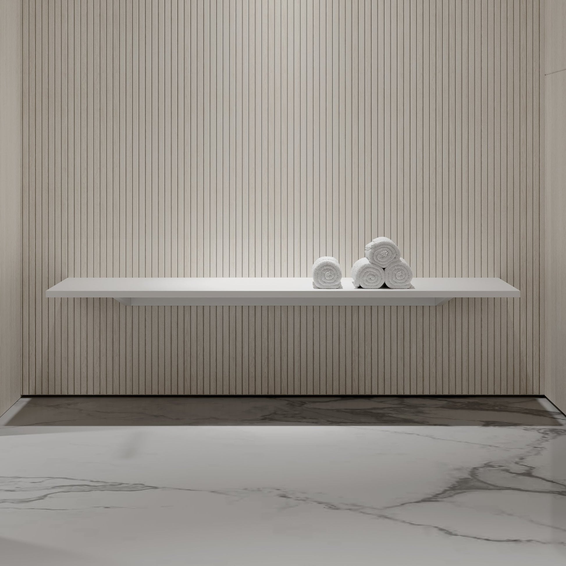 Stone Wall Hung Slimline Towel Shelf (1400mm Wide - Matte/Polished White)