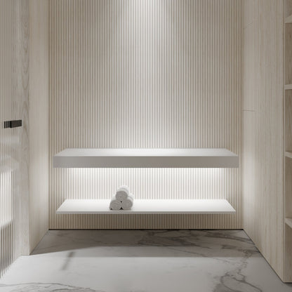 Stone Wall Hung Countertop Basin Shelf & Slimline Towel Shelf (1400mm Wide - Matte/Polished White)