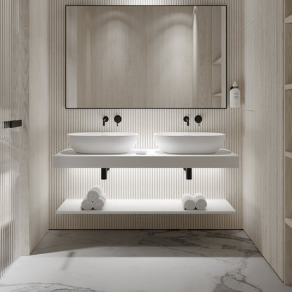 Stone Wall Hung Countertop Basin Shelf & Slimline Towel Shelf (1400mm Wide - Matte/Polished White)