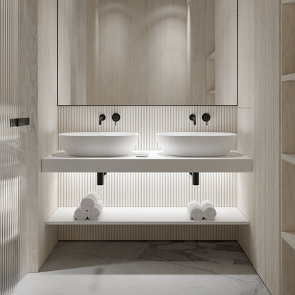 Stone Wall Hung Countertop Basin Shelf & Slimline Towel Shelf (1400mm Wide - Matte/Polished White)