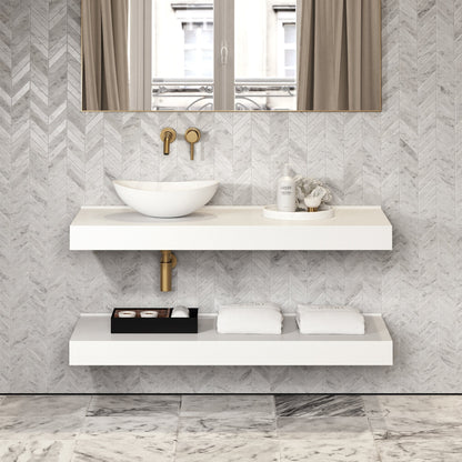 Stone Wall Hung Countertop Basin Shelf & Towel Shelf (1200mm Wide - Matte/Polished White)