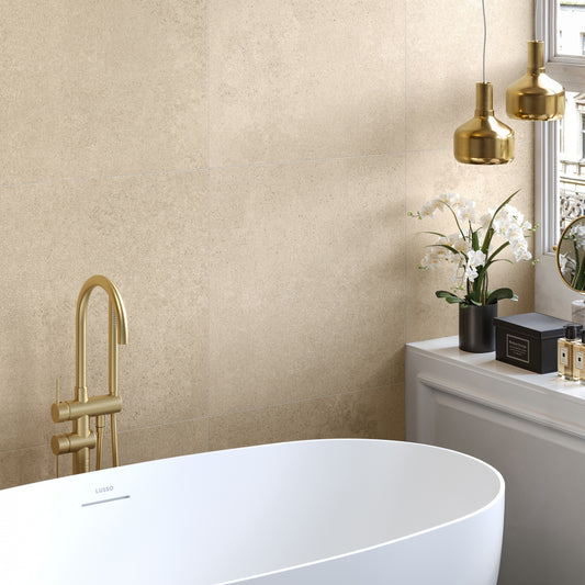 Porcini Beige Natural Stone Porcelain Wall or Floor Tile 600 x 600mm