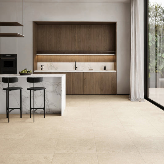 Porcini Beige Natural Stone Porcelain Wall or Floor Tile 600 x 600mm
