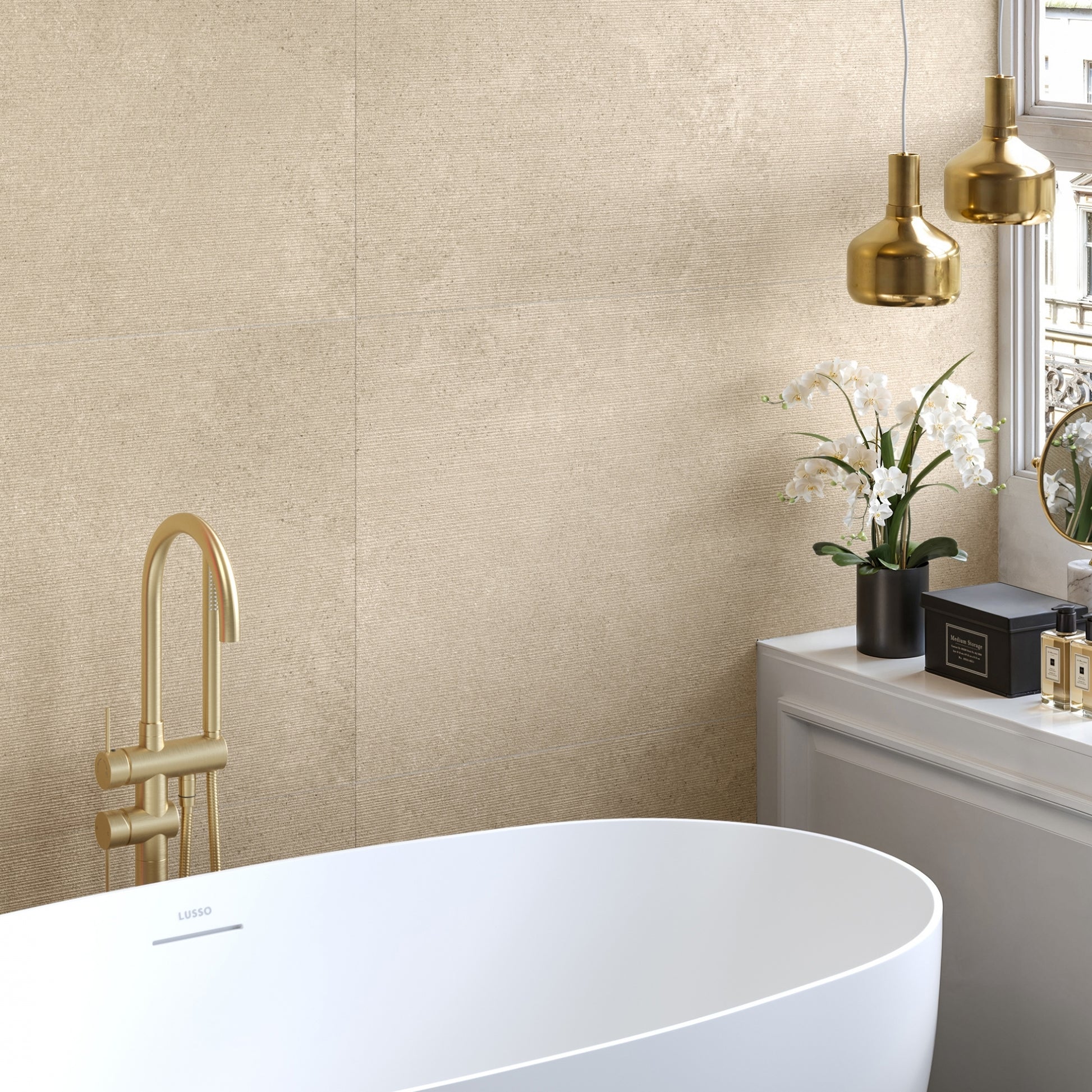 Porcini Beige Natural Stone Textured Porcelain Tile 1200 x 600 mm
