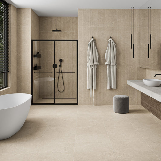 Porcini Beige Natural Stone Textured Porcelain Tile 1200 x 600 mm