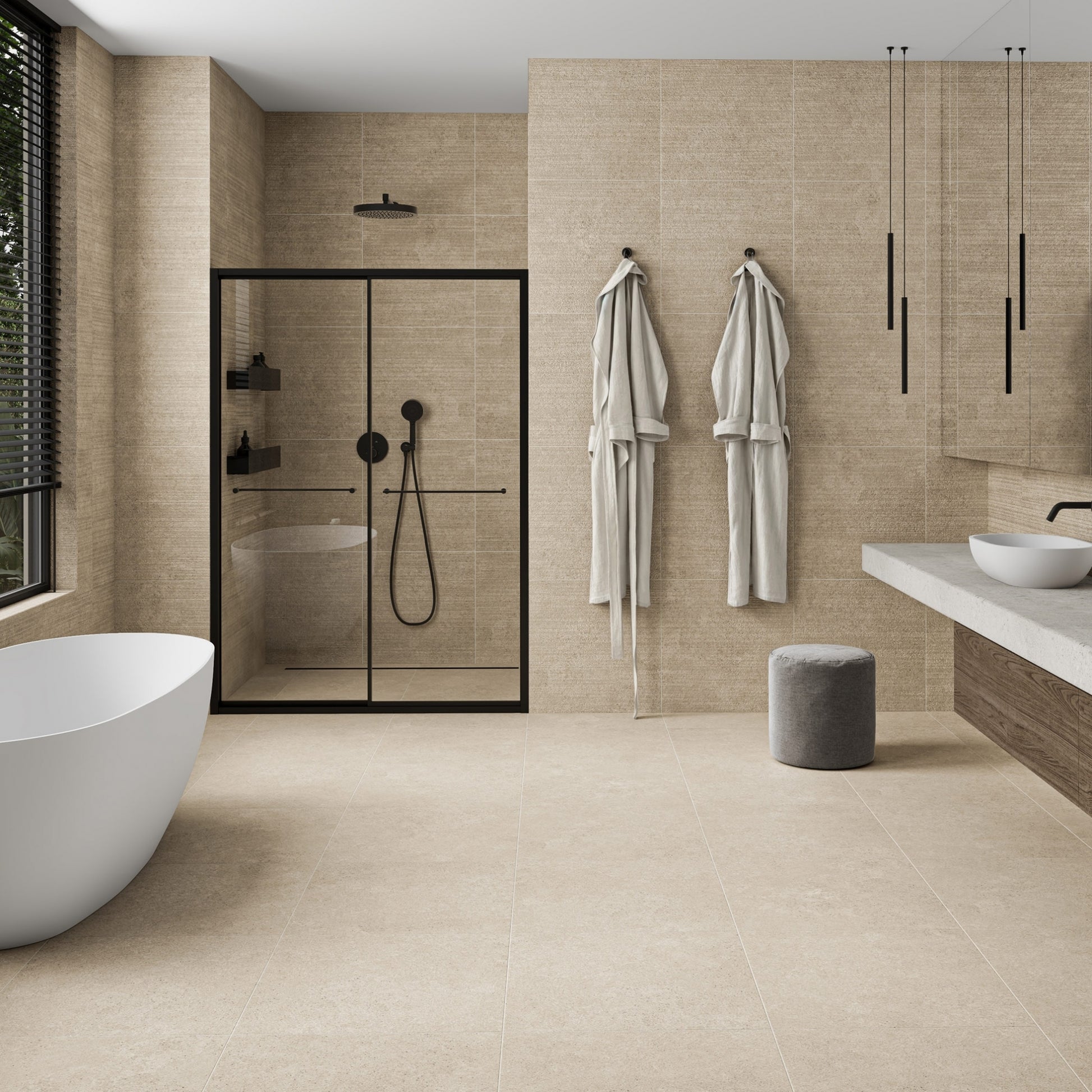 Porcini Beige Natural Stone Textured Porcelain Wall Tile 600 x 600mm
