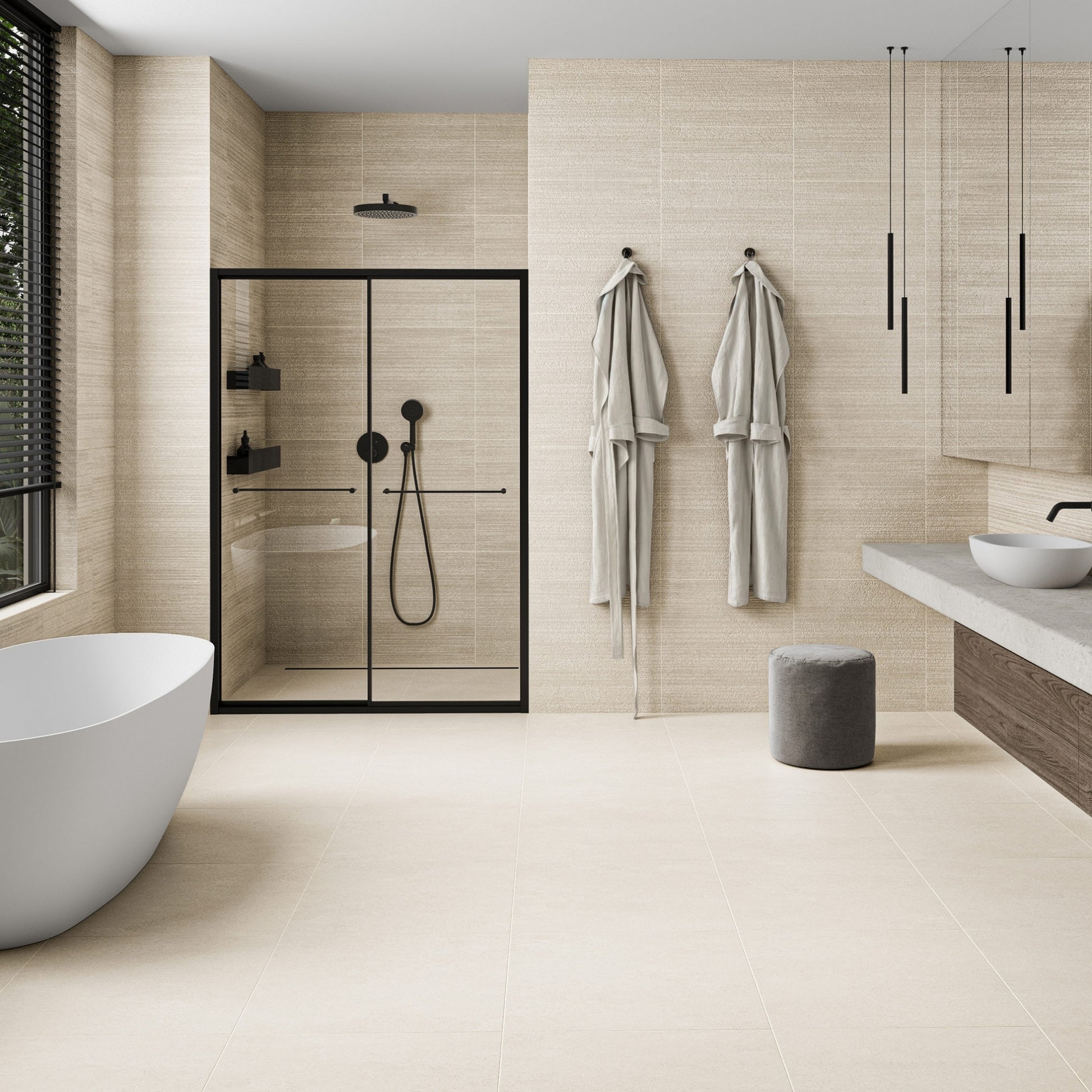 Porcini Crema Natural Stone Textured Porcelain Wall Tile 600 x 600mm