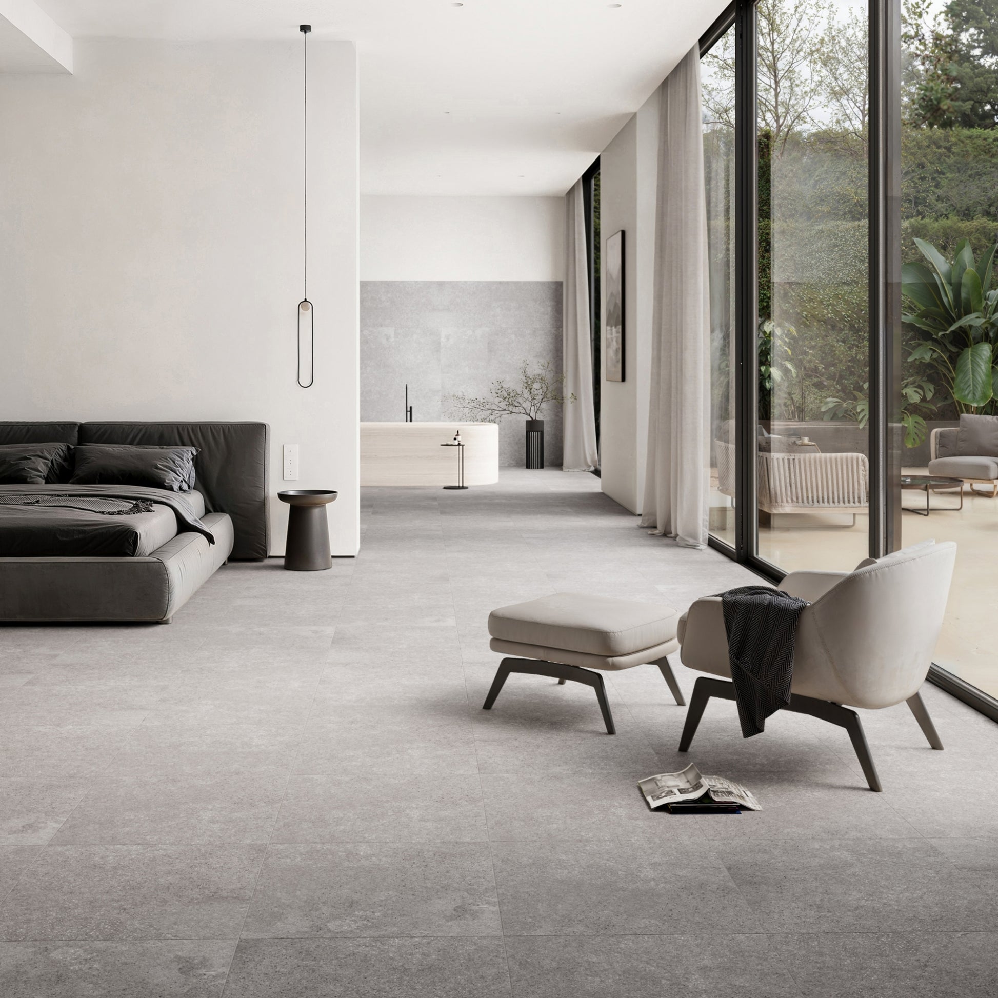 Porcini Grigio Natural Stone Porcelain Wall or Floor Tile 600 x 600mm