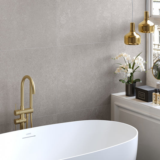 Porcini Grigio Natural Stone Porcelain Wall or Floor Tile 600 x 600mm