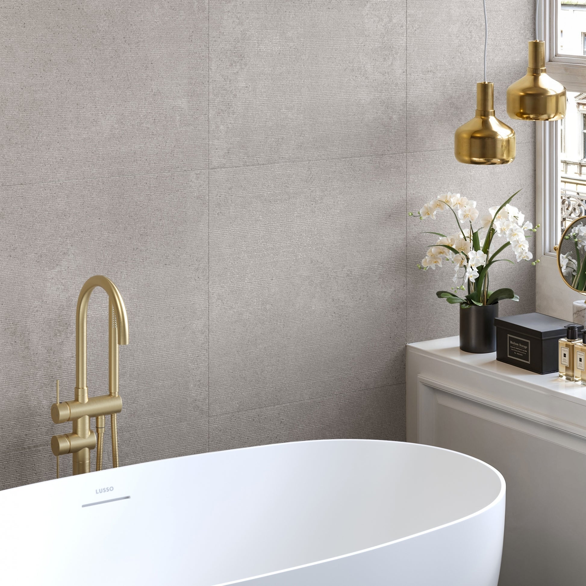 Porcini Grigio Natural Stone Textured Porcelain Wall Tile 600 x 600mm