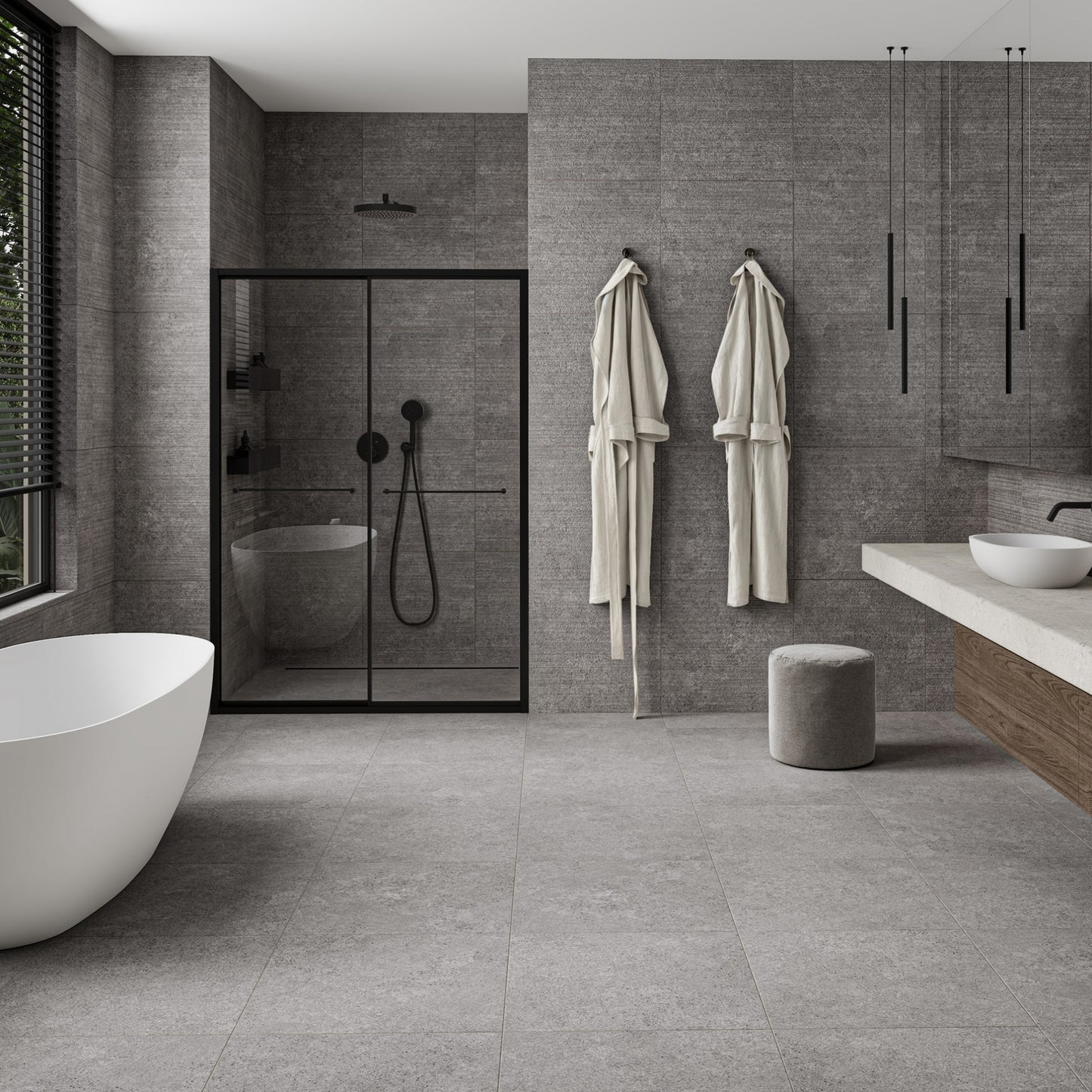 Porcini Grigio Natural Stone Textured Porcelain Wall Tile 600 x 600mm