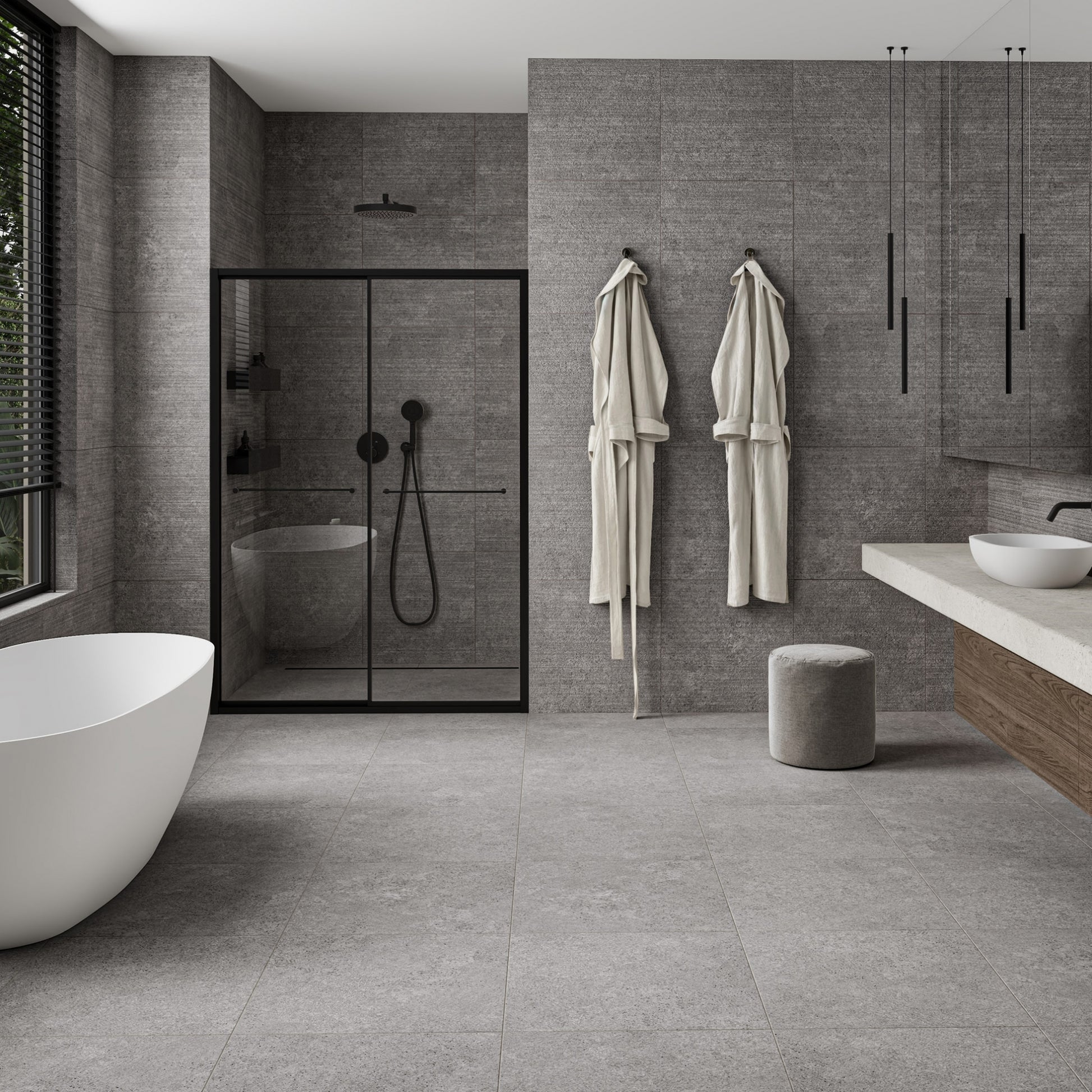 Porcini Grigio Natural Stone Textured Porcelain Wall Tile 600 x 600mm