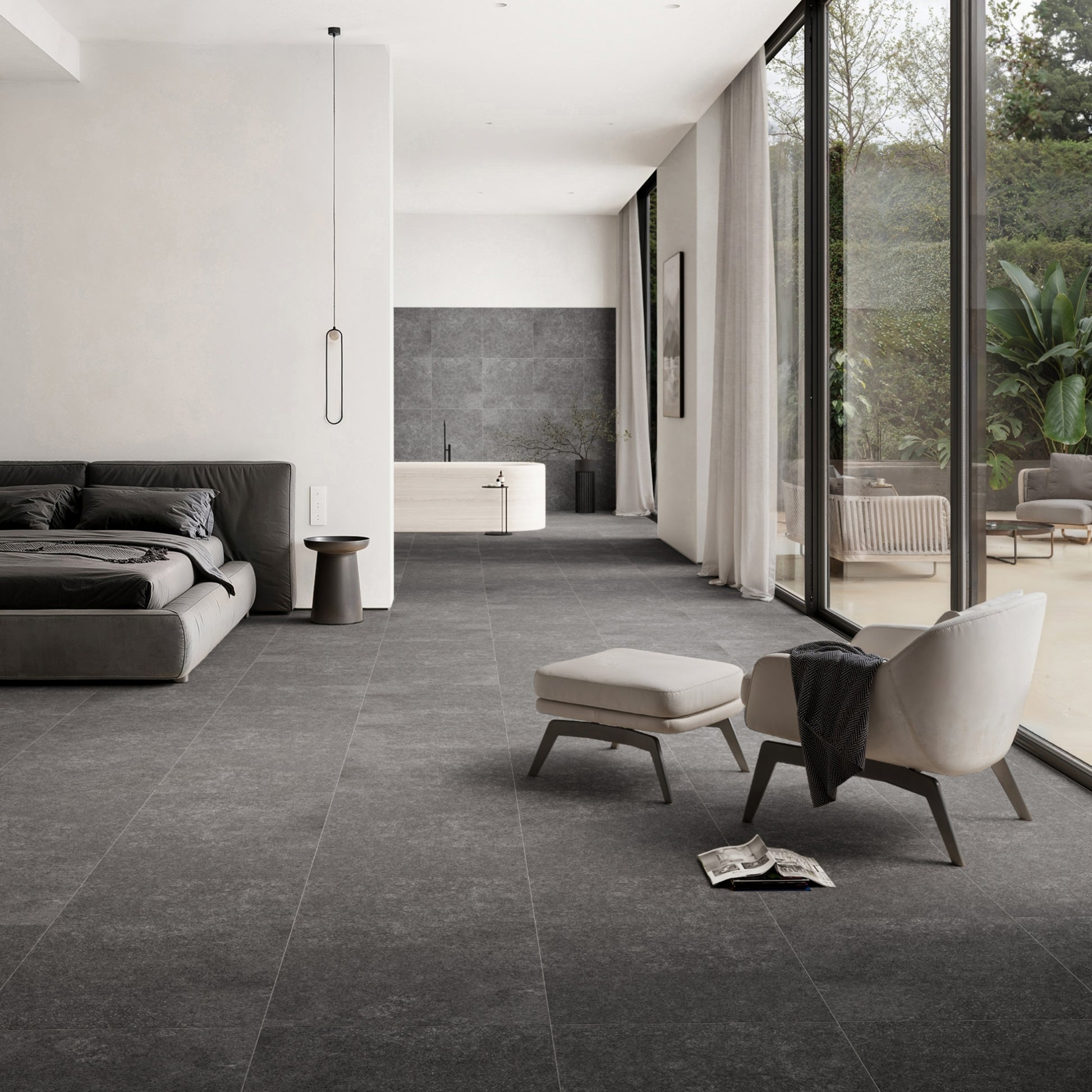 Porcini Nero Natural Stone Porcelain Wall or Floor Tile 600 x 600mm
