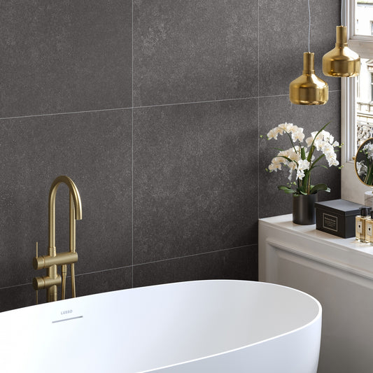 Porcini Nero Natural Stone Porcelain Wall or Floor Tile 600 x 600mm