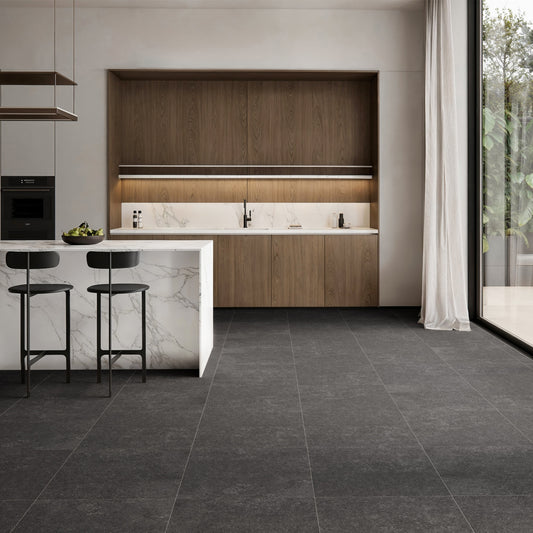 Porcini Nero Natural Stone Porcelain Wall or Floor Tile 600 x 600mm