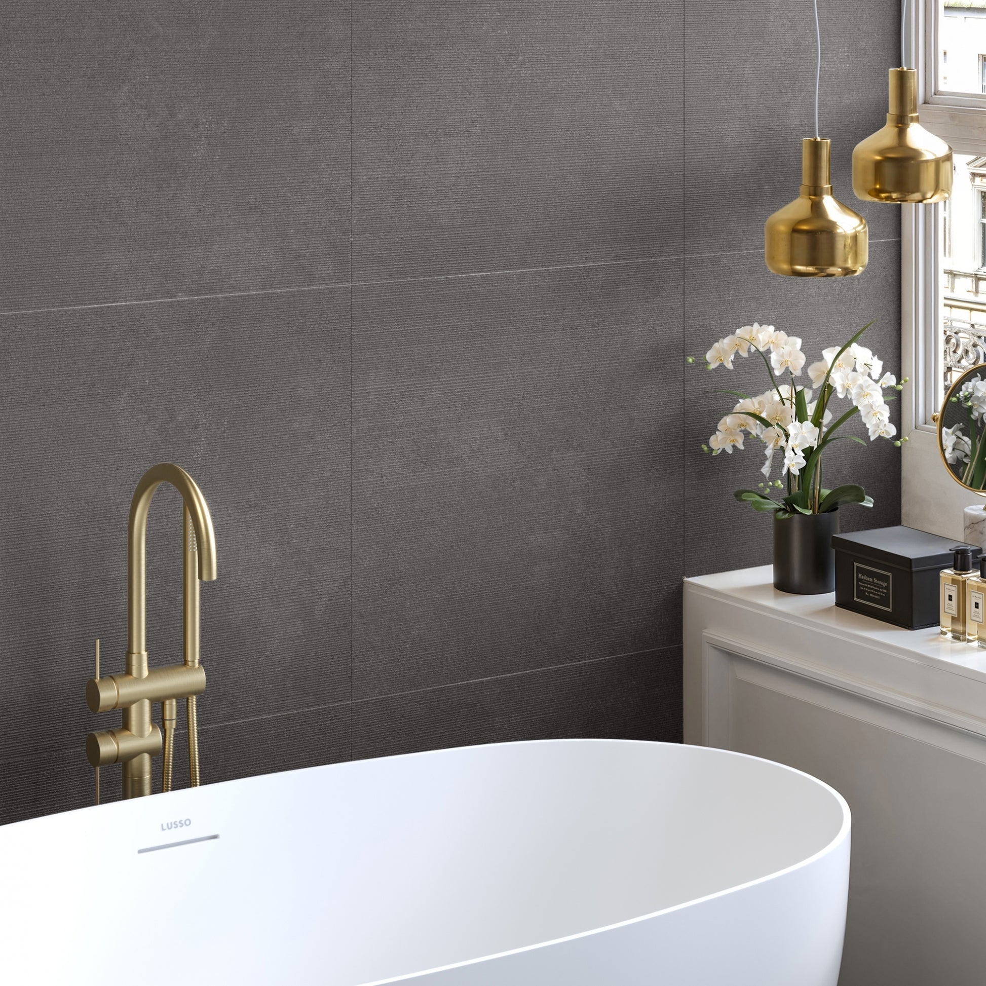 Porcini Nero Natural Stone Textured Porcelain Wall Tile 600 x 600mm