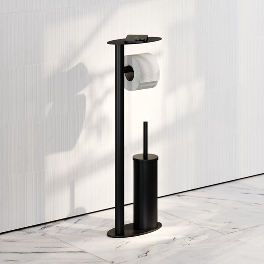 Porta Matte Black Floorstanding Toilet Brush and Roll Holder