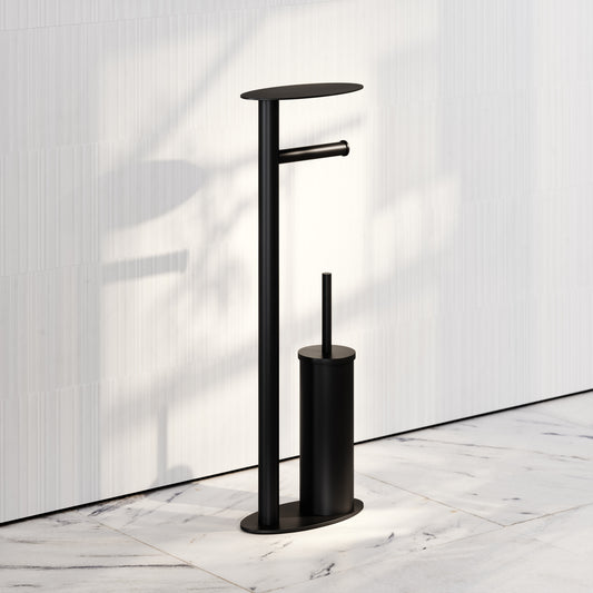 Porta Matte Black Floorstanding Toilet Brush and Roll Holder