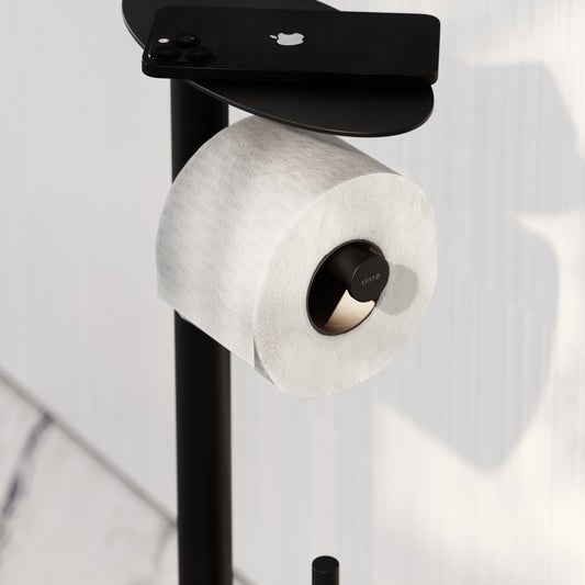 Porta Matte Black Floorstanding Toilet Brush and Roll Holder