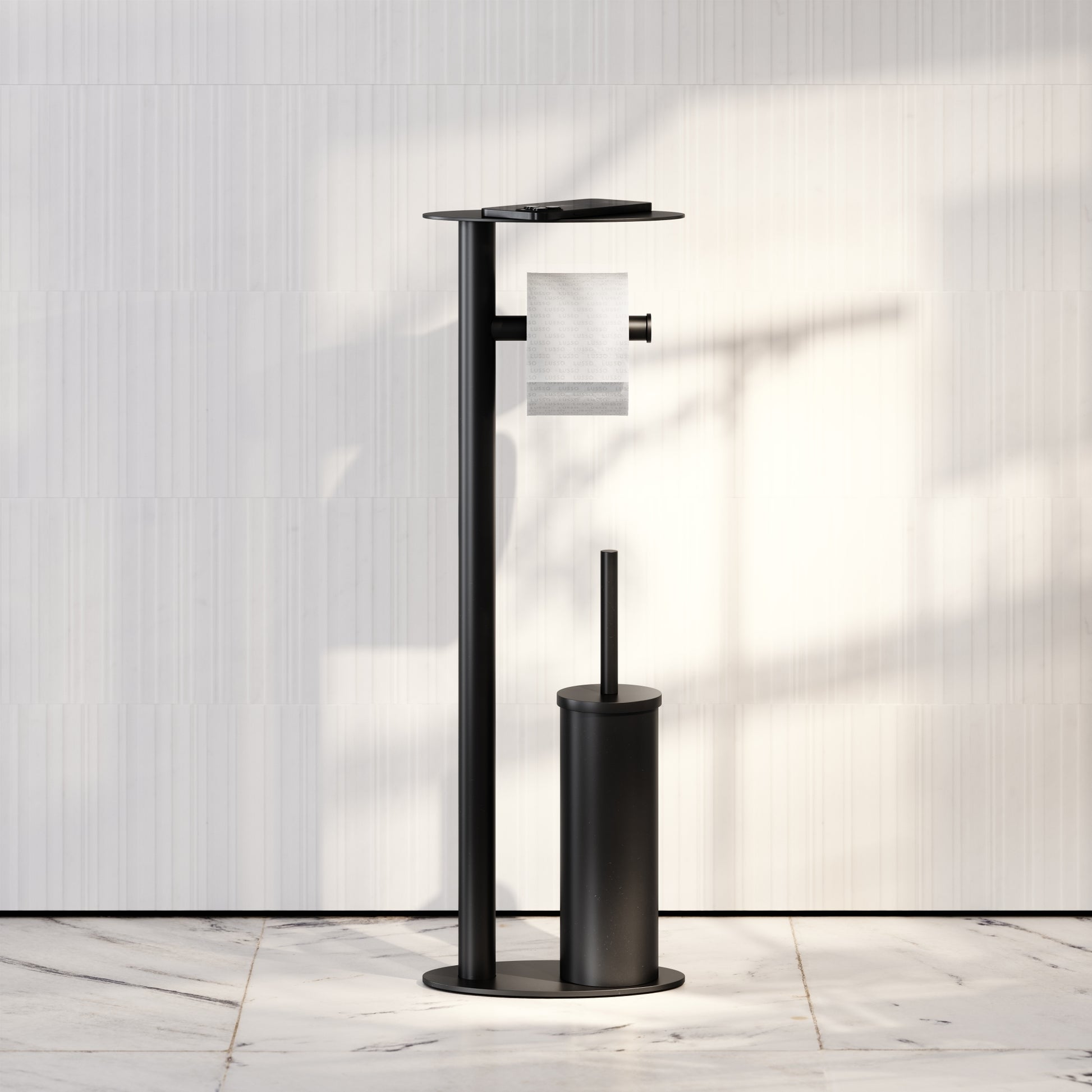 Porta Matte Black Floorstanding Toilet Brush and Roll Holder