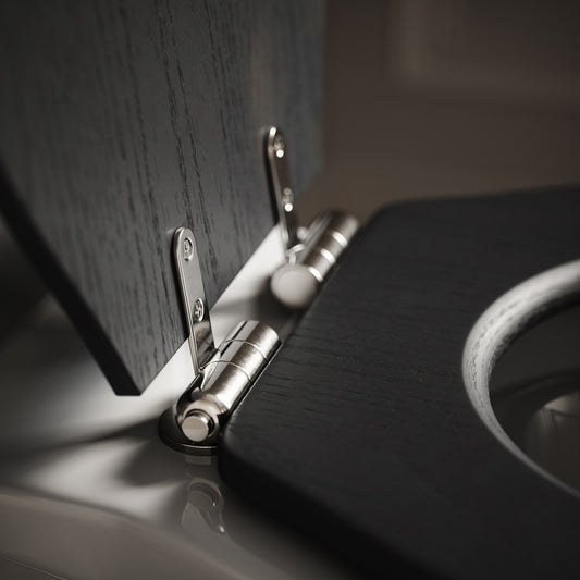 Portland Back to Wall Traditional Toilet with Solid Oak Matte Black seat (Chrome Fittings)