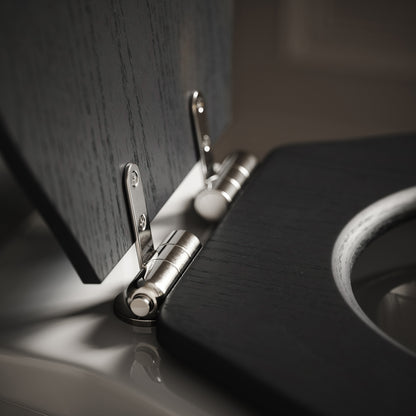 Portland Back To Wall Traditional Toilet With Solid Oak Matte Black Seat with Concealed Cistern and Chrome Flush Plate